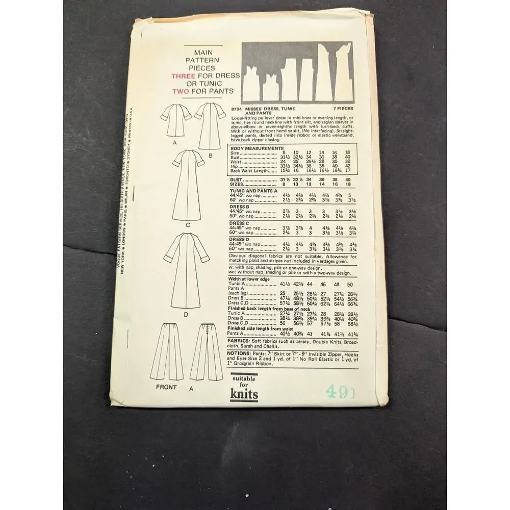 Vintage Pattern Sewing Crafts Hobby Vogue 6734 Size 12